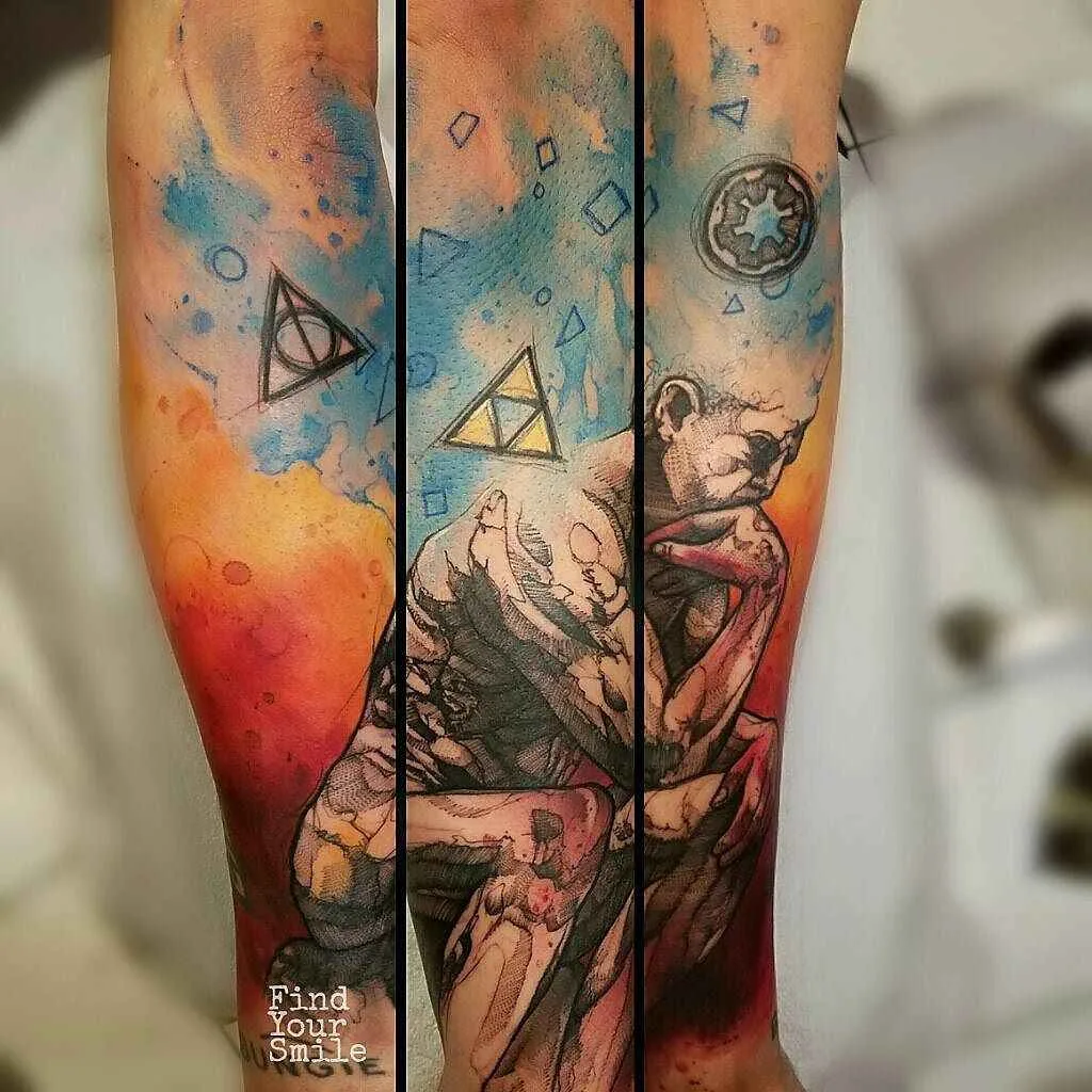 Tattoo artist Russell Van Schaick color watercolor sketch tattoo