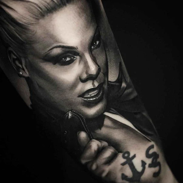 Realism Portrait, Anchor tattoo on Forearm