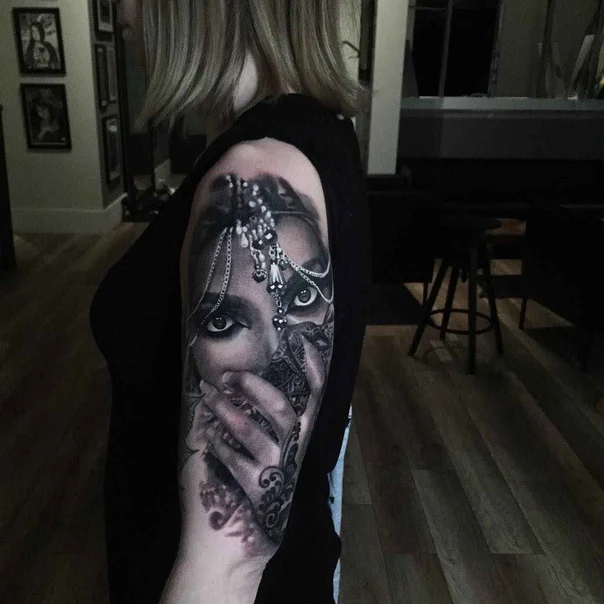 Realism Portrait, Face tattoo on Full Sleeve