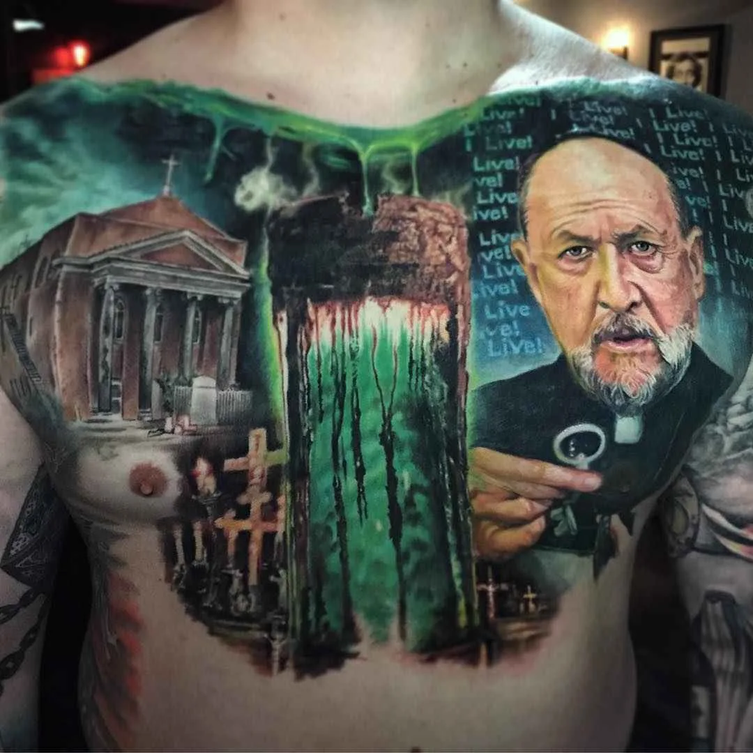 Tattoo artist Paul Acker color horror-realism tattoo