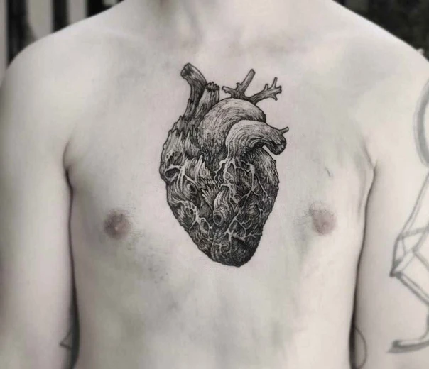 Sketch Heart tattoo on Chest