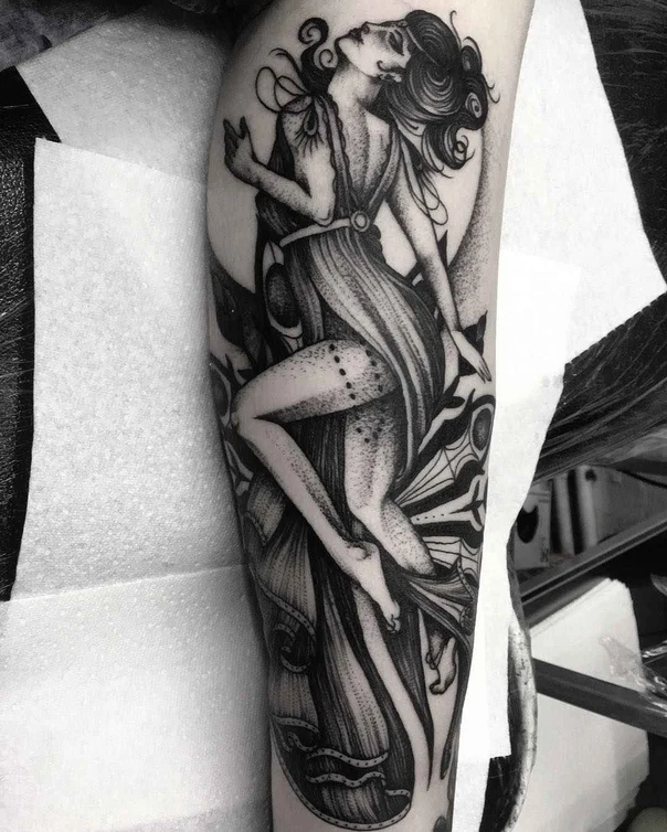 Blackwork Woman, Ornamental tattoo on Forearm