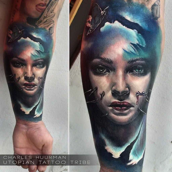 Realism Portrait, Butterfly tattoo on Forearm