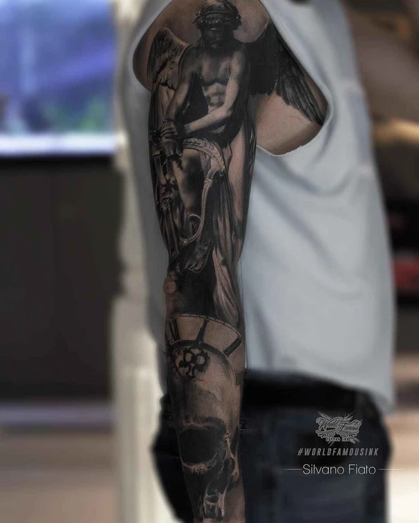 Realism Angel, Skull tattoo on Full Sleeve