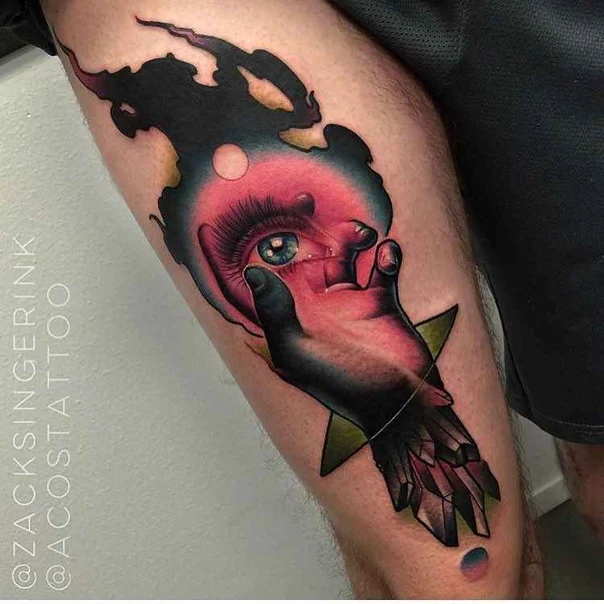Surrealism Eye, Hand tattoo on Thigh