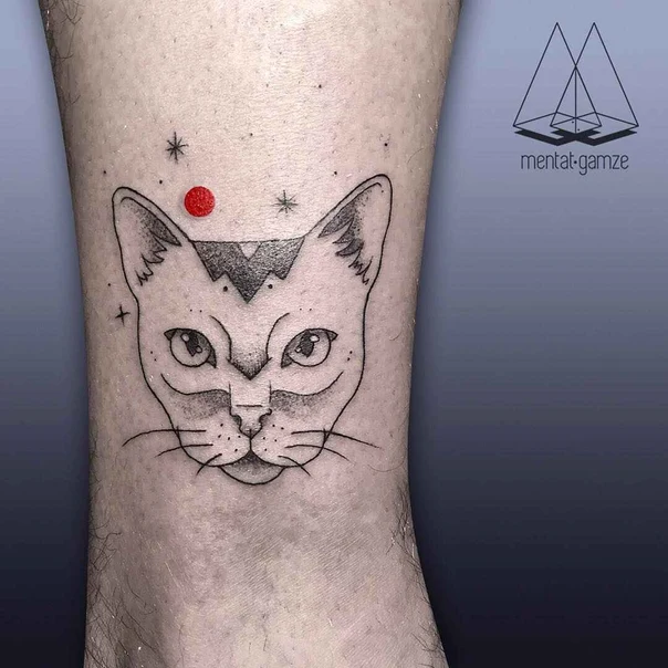 Linework Cat, Stars tattoo on Ankle