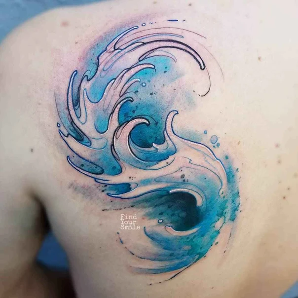 Watercolor Wave tattoo on Shoulder Blade