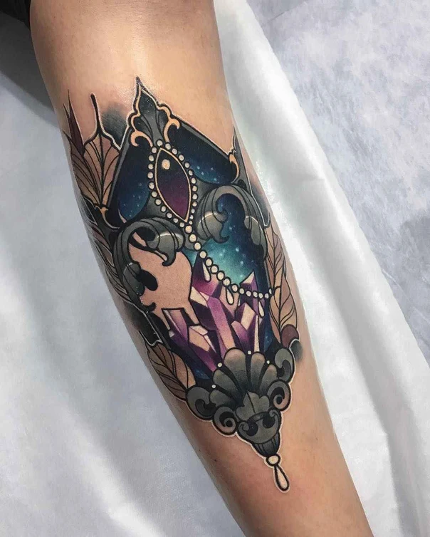 Neo Traditional Crystal, Ornament tattoo on Forearm