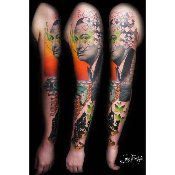 Surrealism Portrait, Clock tattoo on Full Sleeve