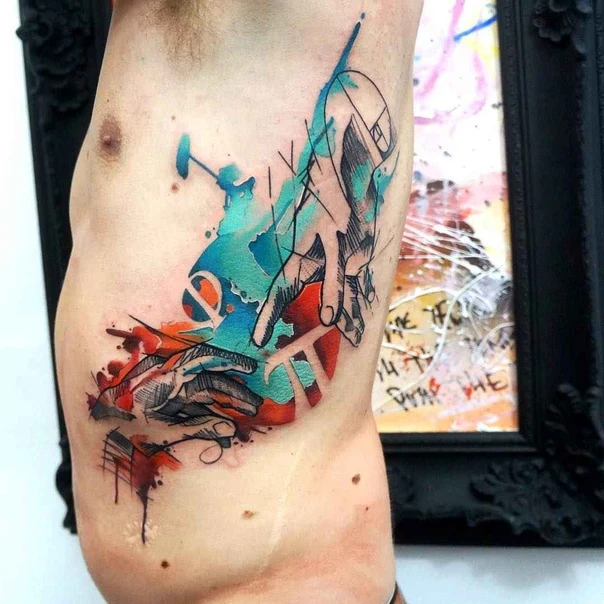 Watercolor Hand, Abstract tattoo on Side