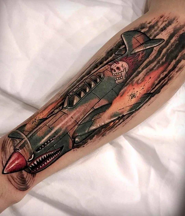 New School Airplane, Skull tattoo on Forearm