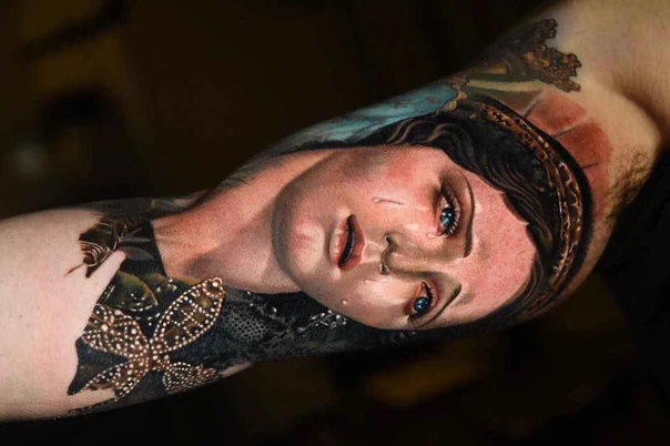 Realism Face, Butterfly tattoo on Forearm