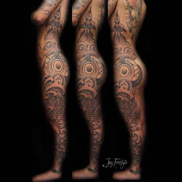 Ornamental Geometric, Floral tattoo on Full body