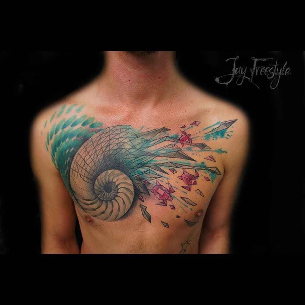Geometric Nautilus, Geometric tattoo on Chest