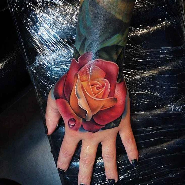 Realism Rose, Flower tattoo on Hand
