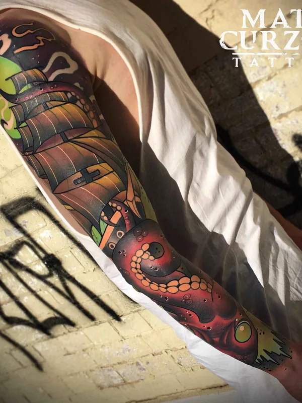 color neo traditional 纹身 在 full sleeve #9986 | 纹身师 Matt Curzon