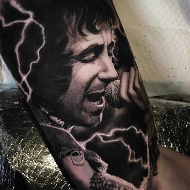 Realism Portrait, Lightning tattoo on Forearm