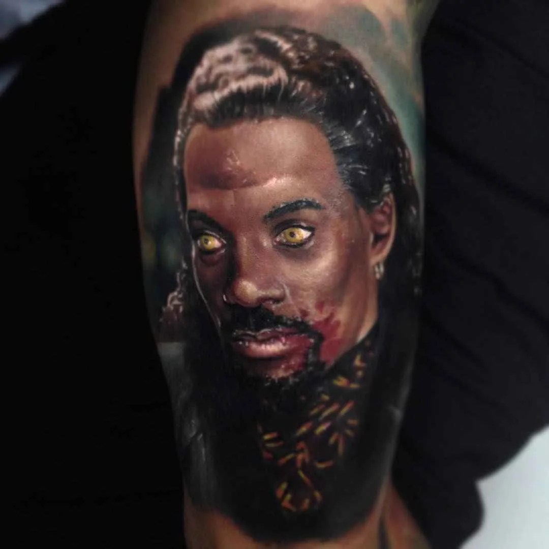 Tattoo artist Paul Acker color horror-realism tattoo