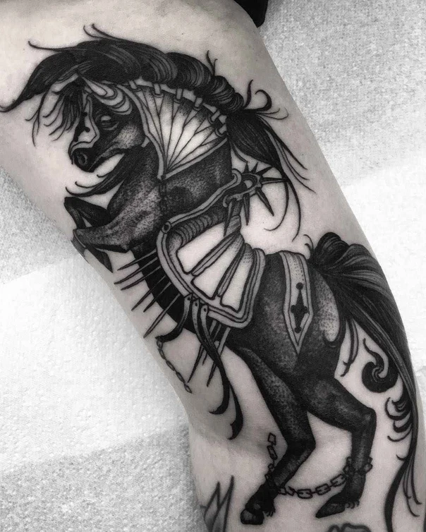 Blackwork Horse tattoo on Forearm