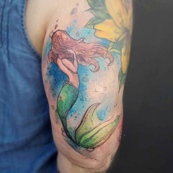 Watercolor Mermaid tattoo on Upper Arm