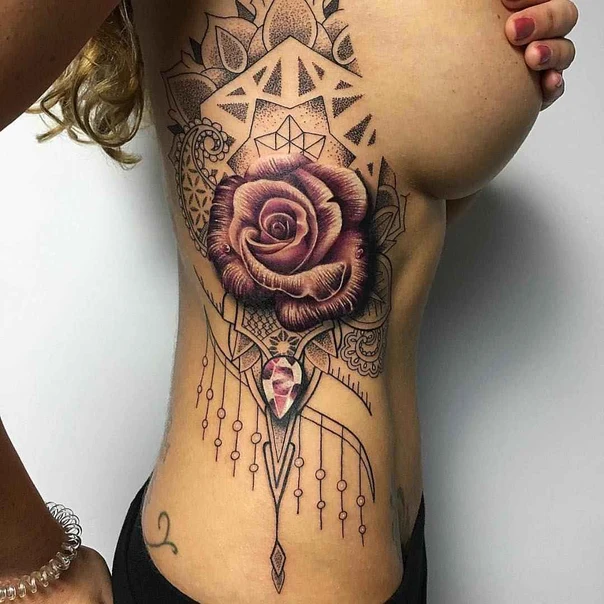 Ornamental Rose, Mandala tattoo on Side