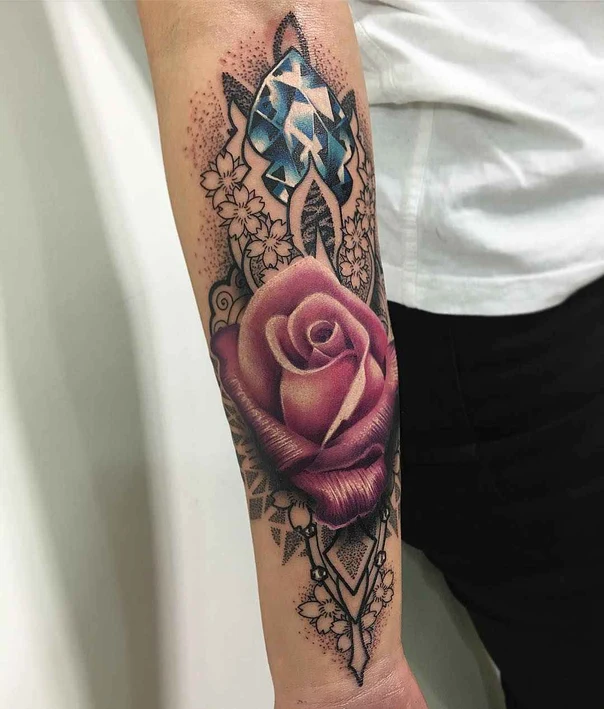 Realism Rose, Diamond tattoo on Forearm
