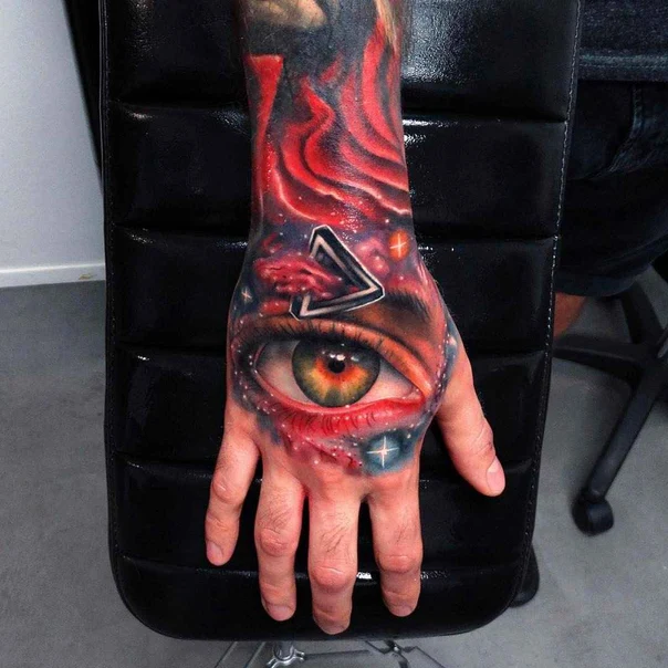 Realism Eye, Geometric tattoo on Back of Hand