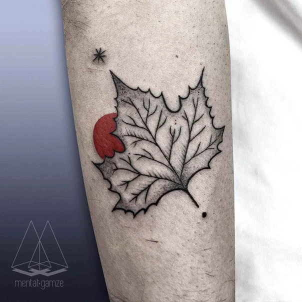 Linework Leaf, Star tattoo on Forearm
