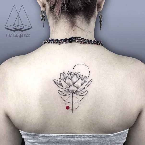 Linework Lotus, Geometric tattoo on Upper Back