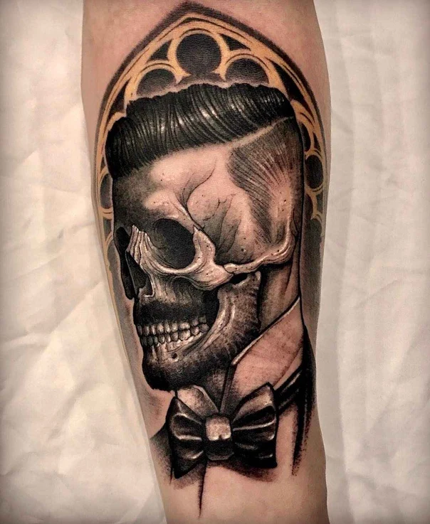 Black & Grey Skull, Portrait tattoo on Forearm