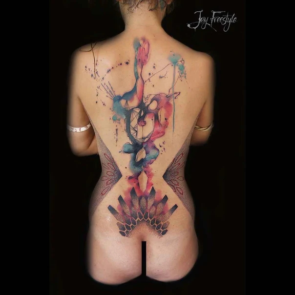 Watercolor Abstract, Geometric tattoo on Full Back