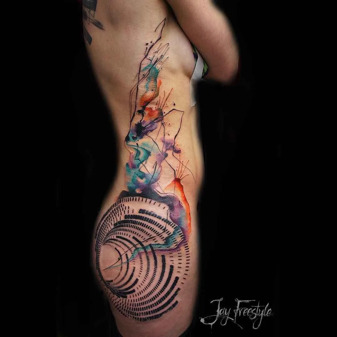 Artista de tattoo Jay Freestyle, estilo de coloração abstrata realista, gráfico, aquarela | Amsterdã, Holanda