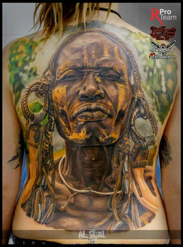 Реализм Portrait, Ethnic tattoo на Спина (полная)