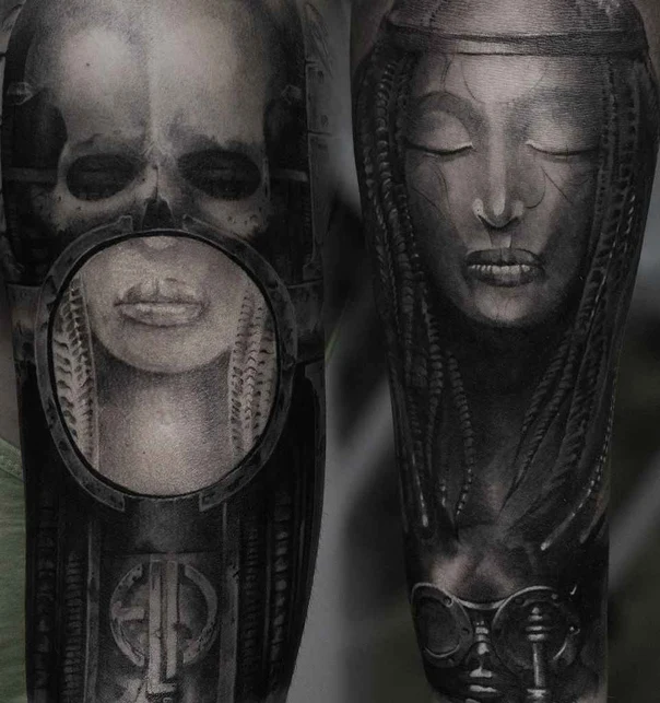 Biomechanical Skull, Portrait tattoo on Full Sleeve