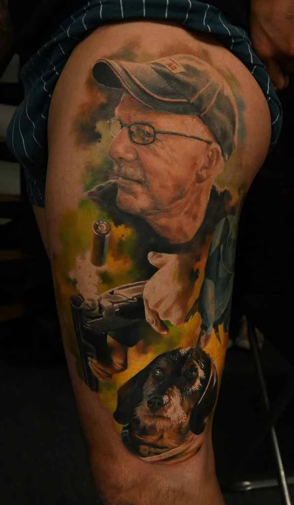 Реализм Portrait, Dog tattoo на Thigh