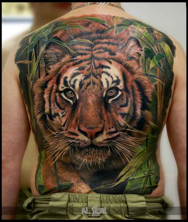 Реализм Tiger, Jungle tattoo на Спина (полная)
