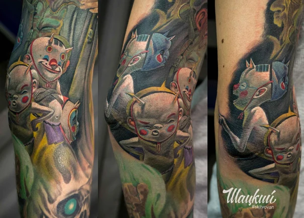 Иллюстративная Clown, Demon tattoo на Предплечье