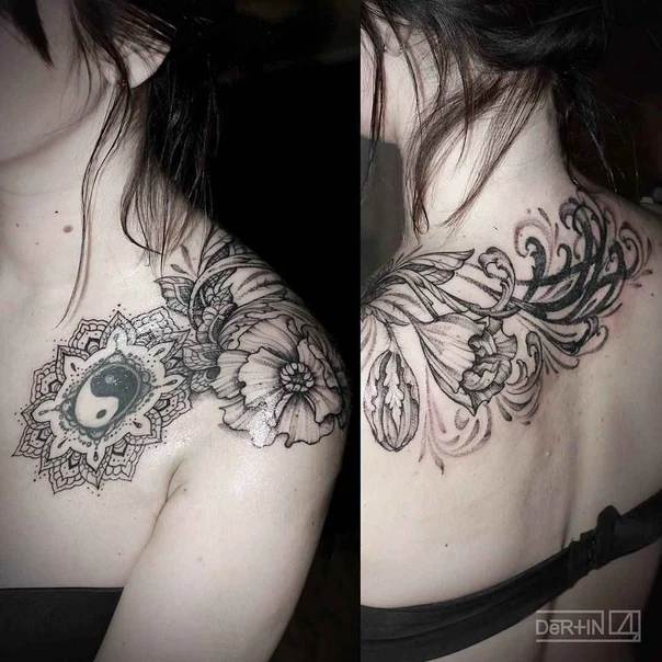 Блэкворк Mandala, Yin yang tattoo на Дельта