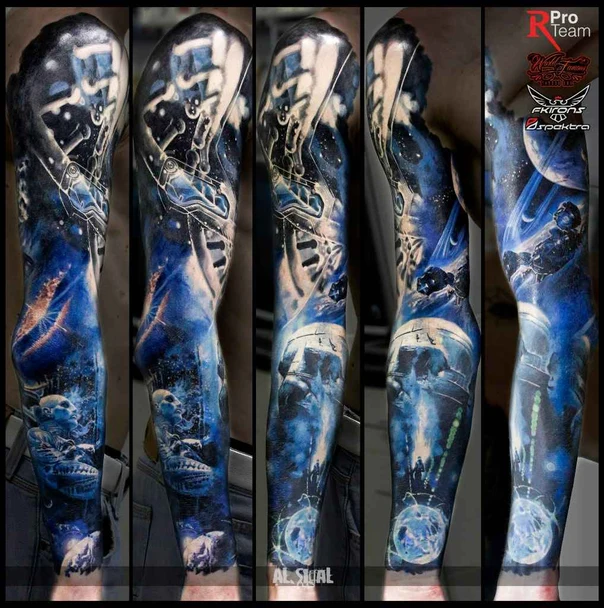 Реализм Space, Skull tattoo на Полный рукав