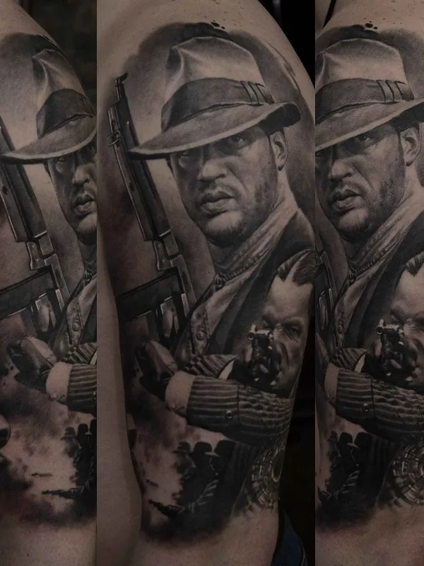 male black and grey realism tattoo on full sleeve #8502 | Tattoo Artist Ден Яковлев