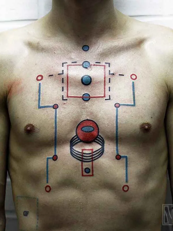 male color geometric tattoo on chest #9234 | Tattoo Artist Алексей Бузунов