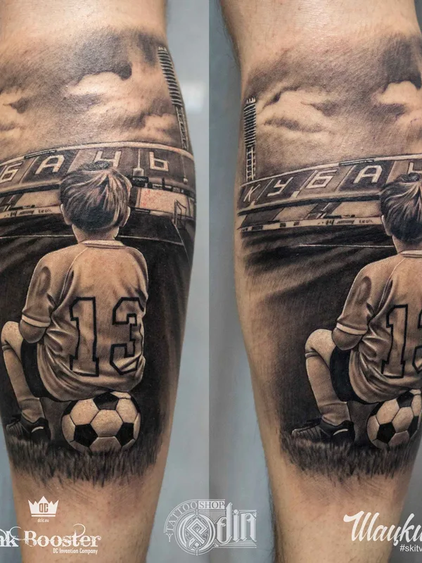 black and grey realism Tatuaggio su calf #8010 | Tatuatore Владимир Шацкий