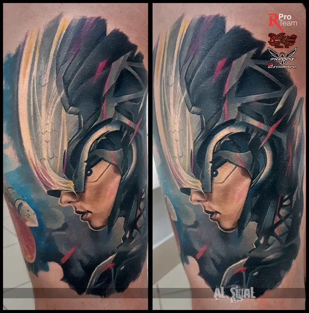Реализм Portrait, Cyberpunk tattoo на Thigh