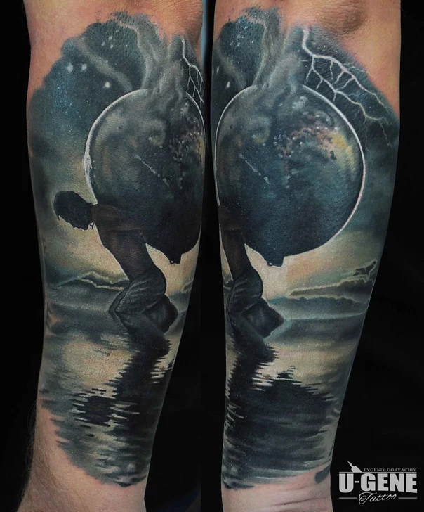 Realism Figure, Planet tattoo on Forearm
