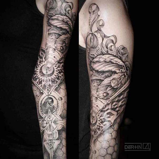 Геометрия Geometric, Sun tattoo на Полный рукав