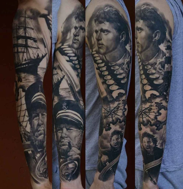 Реализм Portrait, Ship tattoo на Полный рукав