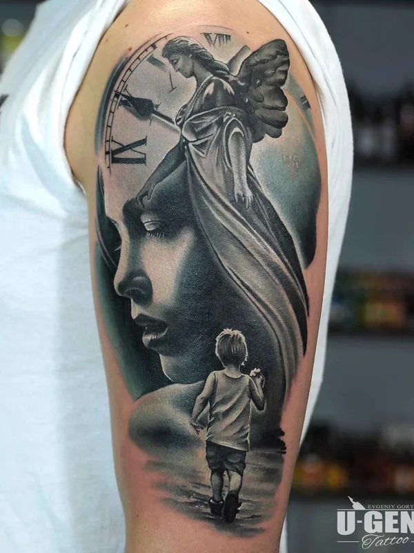 black and grey realism 타투 부위 upper arm #8552 | 타투이스트 Евгений U-Gene Горячий