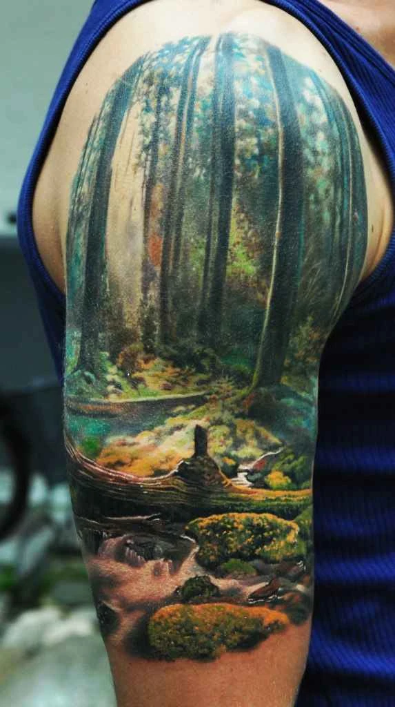 Реализм Forest, Landscape tattoo на Полный рукав