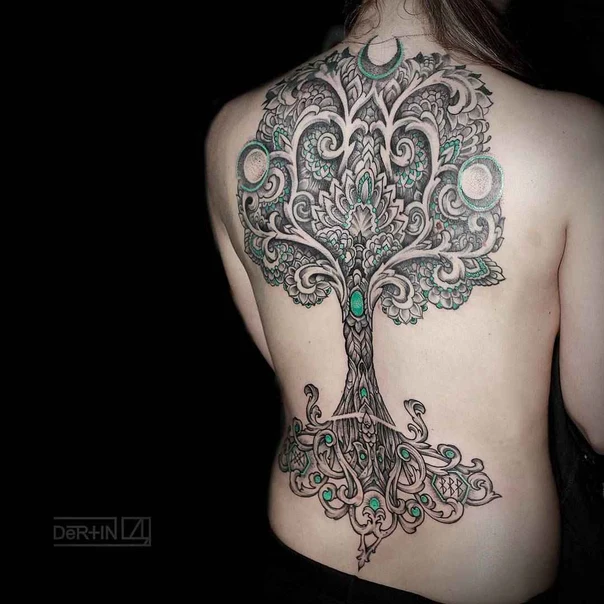 Орнаментальная Tree, Mandala tattoo на Спина (полная)