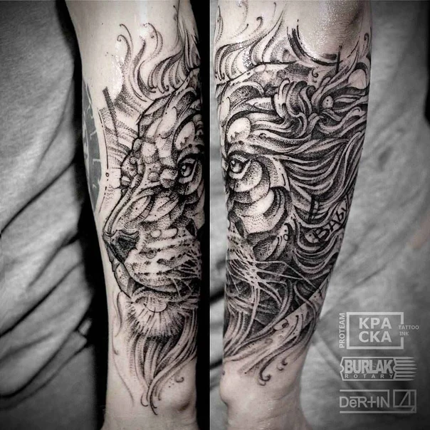 Блэкворк Lion, Abstract tattoo на Предплечье